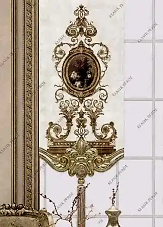 Panel Perde Motifli Dijital Baskılı K.Beyaz - Altın