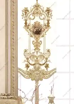 Panel Perde Motifli Dijital Baskılı K.Beyaz - Altın