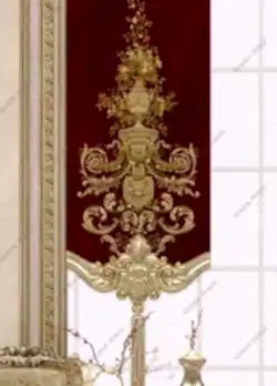 Panel Perde Motifli Dijital Baskılı K.Kırmızı - Altın