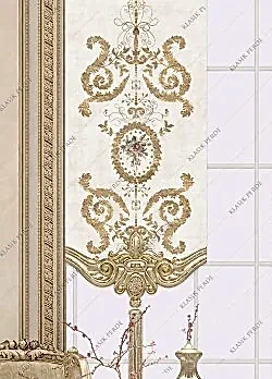 Panel Perde Motifli Dijital Baskılı K.Beyaz - Altın