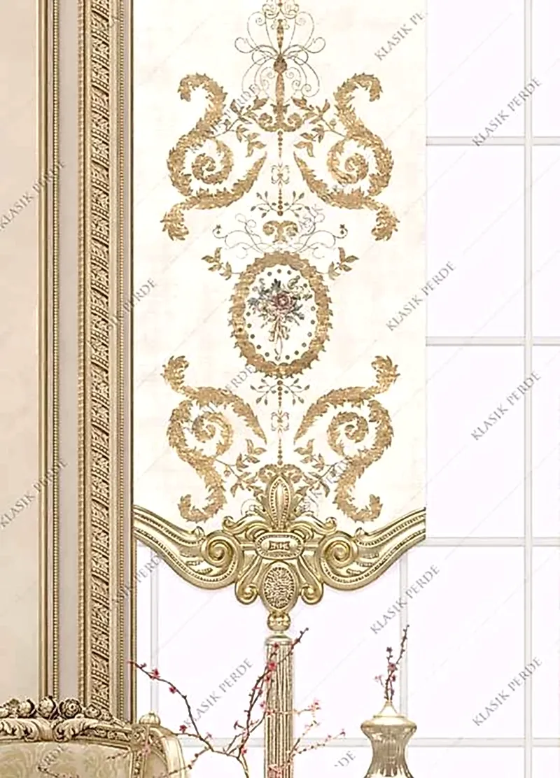 Panel Perde Motifli Dijital Baskılı K.Beyaz - Altın Panel Perde Motifli Dijital Baskılı K.Beyaz - Altın