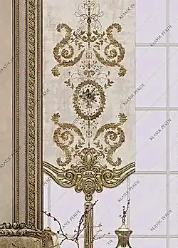 Panel Perde Motifli Dijital Baskılı Krem - Altın