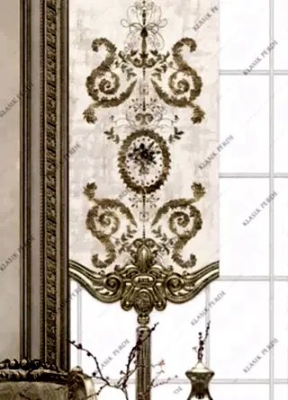 Panel Perde Motifli Dijital Baskılı Krem - Altın