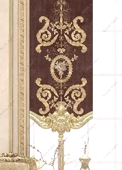 Panel Perde Motifli Dijital Baskılı Kahve - Altın