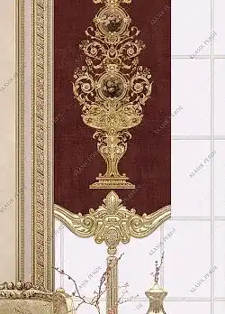 Panel Perde Motifli Dijital Baskılı Bordo - Altın