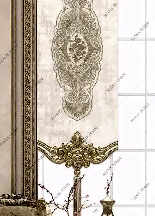 Panel Perde Motifli Dijital Baskılı  Krem - Altın