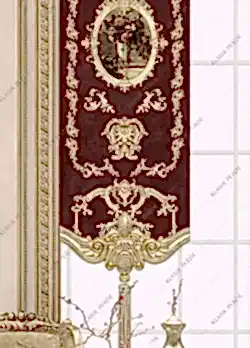 Panel Perde Motifli Dijital Baskılı  Bordo - Altın