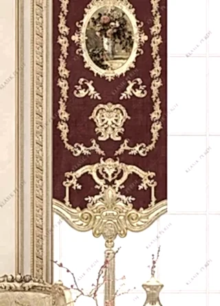 Panel Perde Motifli Dijital Baskılı  Bordo - Altın