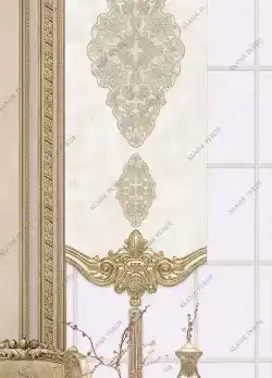 Panel Perde Motifli Dijital Baskılı  K.Beyaz - Altın