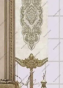 Panel Perde Motifli Dijital Baskılı  K.Beyaz - Altın