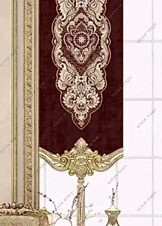 Panel Perde Motifli Dijital Baskılı  Bordo - Altın