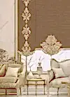 Panel Perde Motifli ve Yaldız Baskılı Kahve - Altın