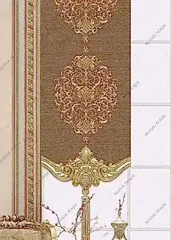 Panel Perde Motifli ve Yaldız Baskılı Kahve - Altın Panel Perde Motifli ve Yaldız Baskılı Kahve - Altın
