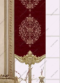 Panel Perde Motifli ve Yaldız Baskılı Bordo - Altın Panel Perde Motifli ve Yaldız Baskılı Bordo - Altın
