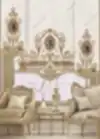Stor Perde Motifli Dijital Baskılı K.Beyaz - Altın