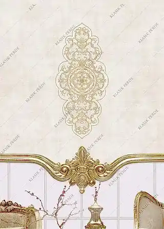 Stor Perde Motifli Dijital Baskılı K.Beyaz - Altın