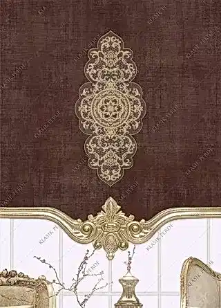 Stor Perde Motifli Dijital Baskılı  Kahve - Altın