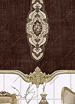Stor Perde Motifli Dijital Baskılı  Kahve - Altın