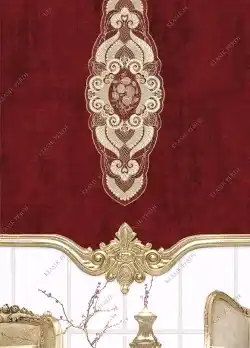 Stor Perde Motifli Dijital Baskılı  K.Kırmızı - Altın