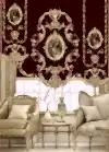 Stor Perde Motifli Dijital Baskılı  Bordo - Altın