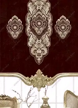 Stor Perde Motifli Dijital Baskılı  Bordo - Altın
