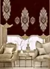 Stor Perde Motifli Dijital Baskılı  Bordo - Altın