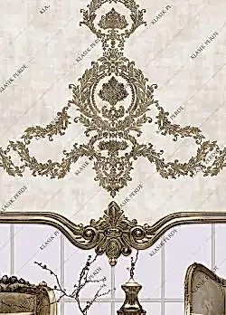 Stor Perde Motifli Dijital Baskılı  K.Beyaz - Altın