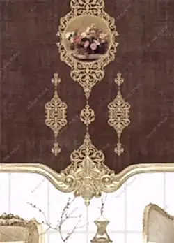 Stor Perde Motifli Dijital Baskılı  Kahve - Altın