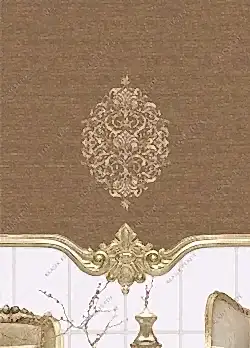 Stor Perde Motifli ve Yaldız Baskılı Kahve - Altın